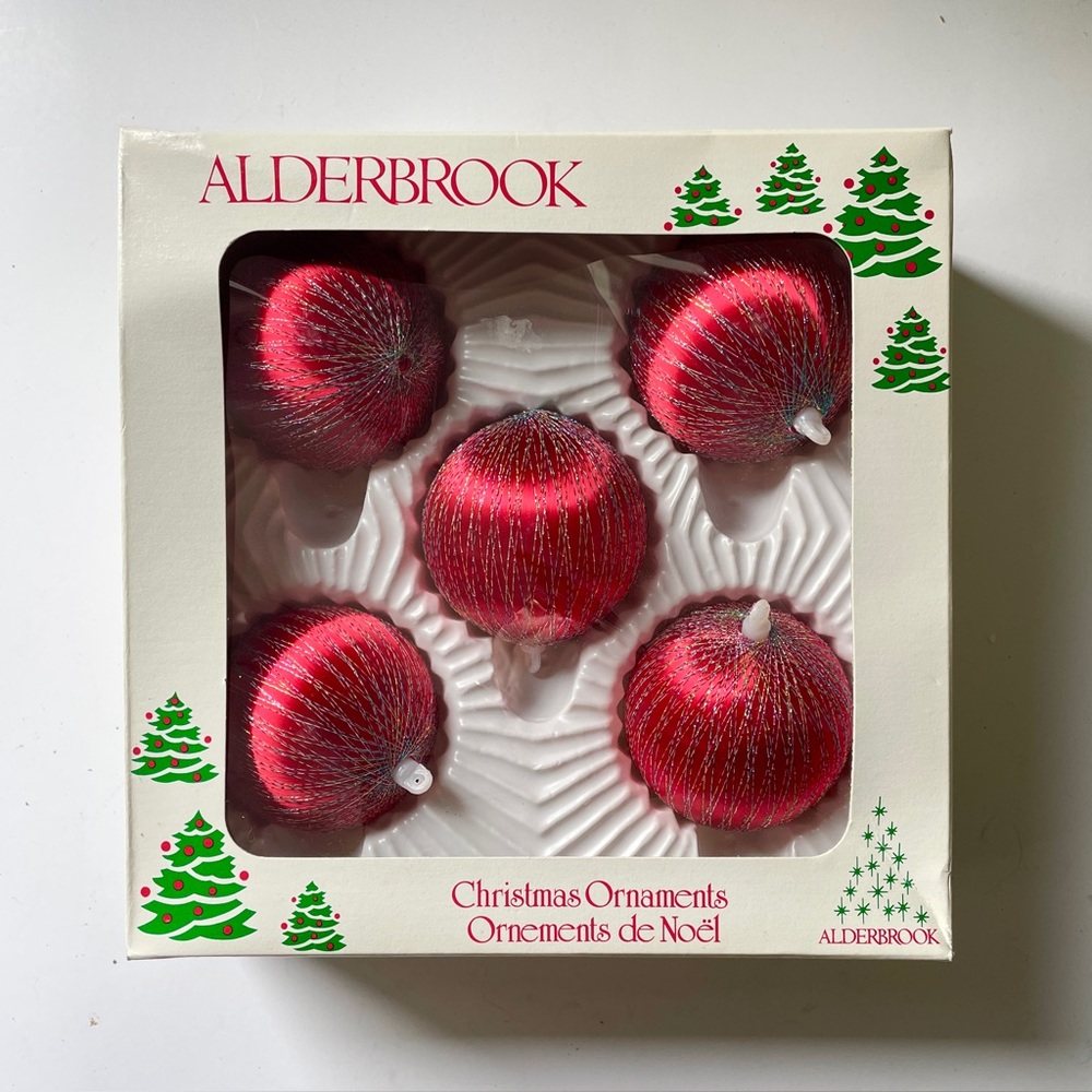 80s Vintage Alderbrook Red Satin Iridescent Thread Holiday Christmas Ornament